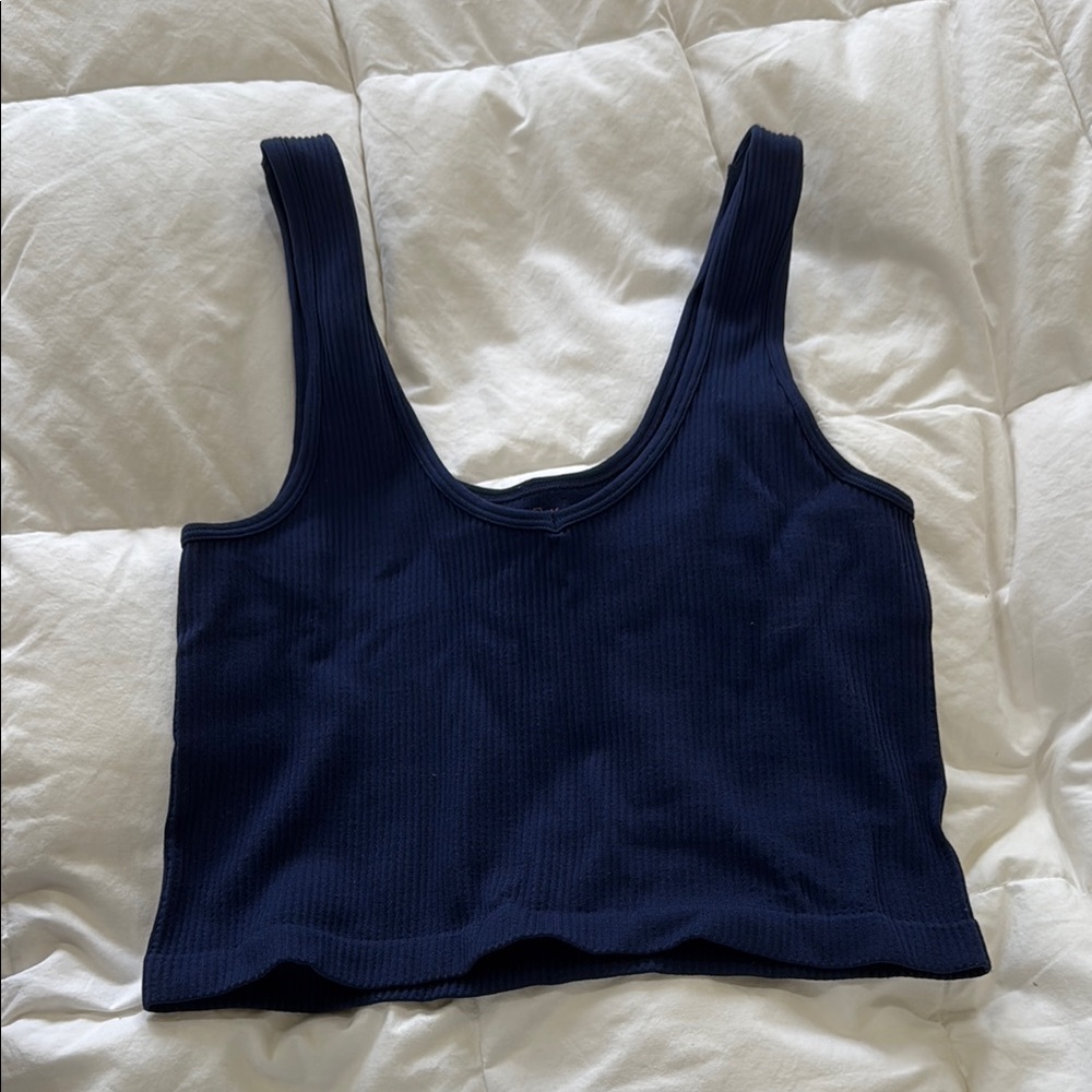 Navy Blue Ribbed Crop Top